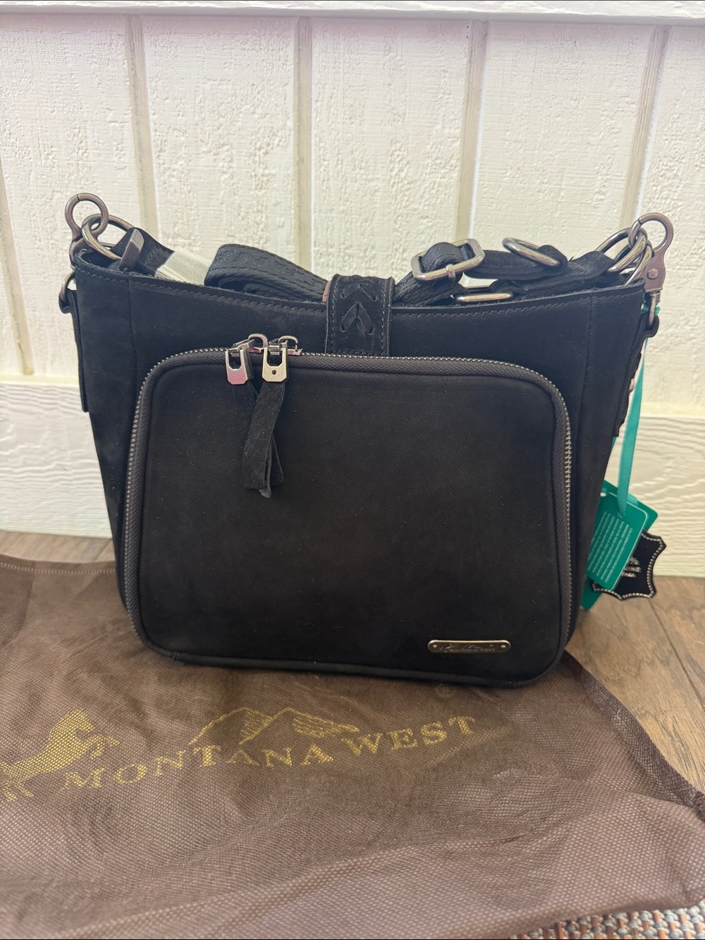 New NWT Montana West Black Leather Suede Shoulder Bag Conceal Carry Purse - Picture 2 of 9